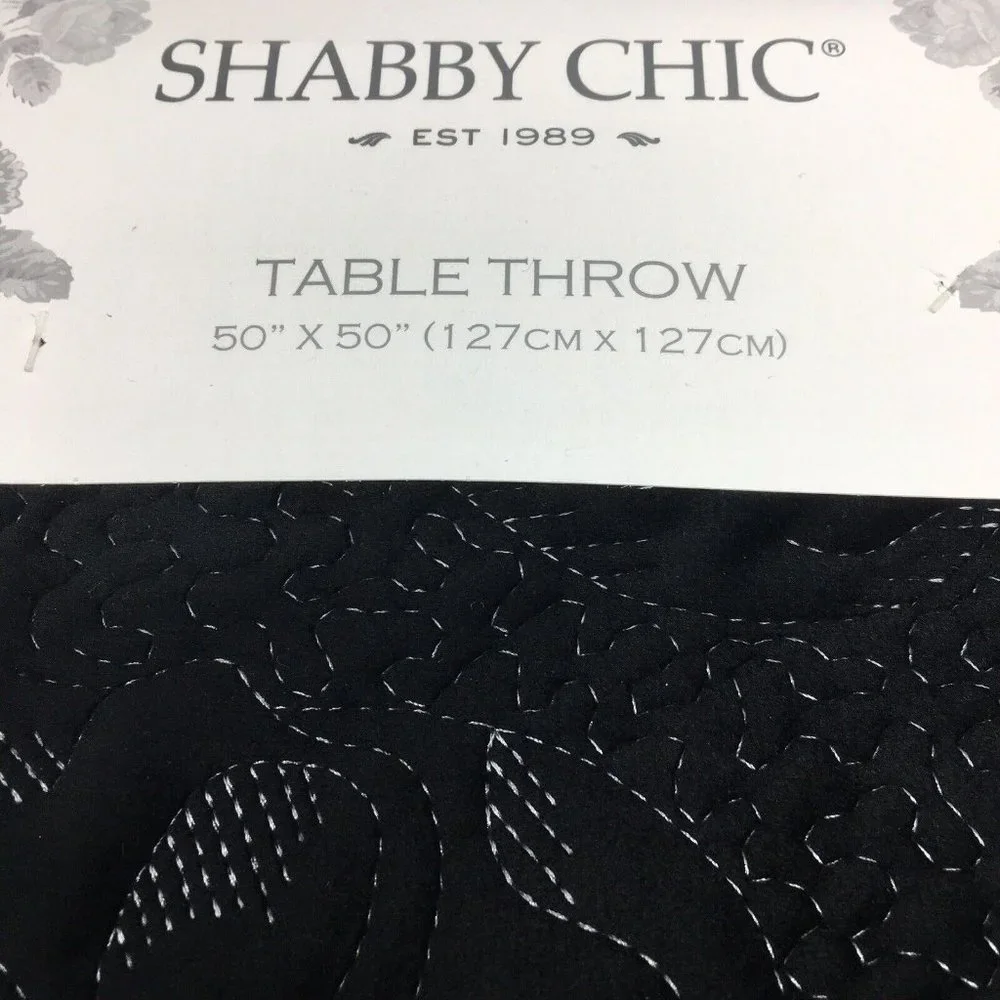 Shabby Chic Halloween Silver Skull Black Velvet Tablecloth 50